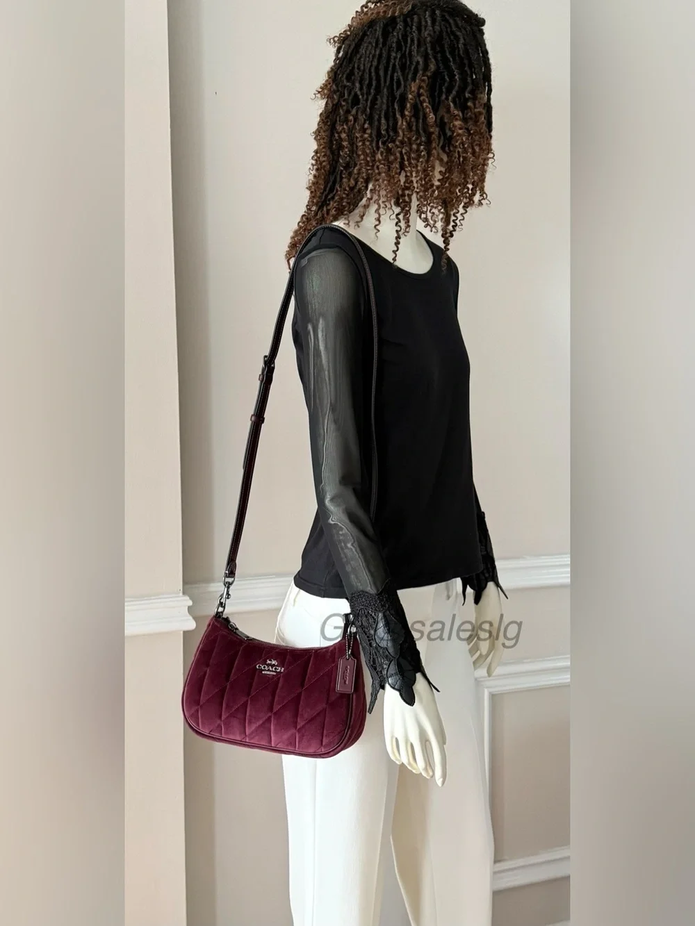 NWT Coach Teri Shoulder bag Quilted Velvet Crossbody Burgundy Gunmetal CCW70